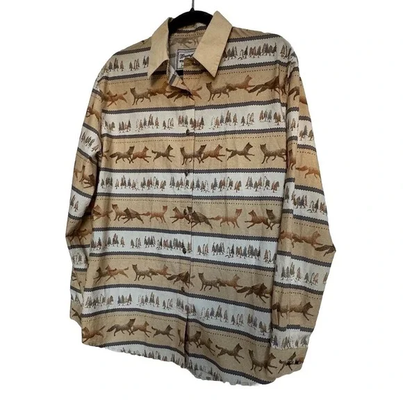 Wrangler Western Wear Cotton Long Sleeve Shirt‎ L Wolf Fox Cowgirl Horsegirl - Picture 16 of 16